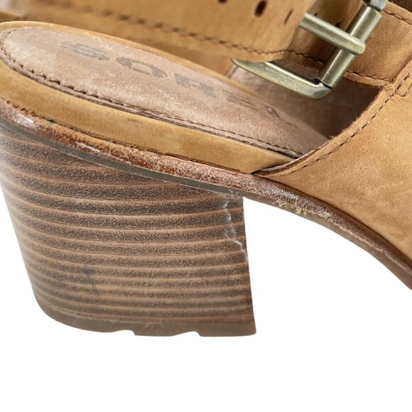 Sorel Nadia Camel Suede Block Heel Open Toe Slingback Sandals Heels Womens 9 - Picture 4 of 9